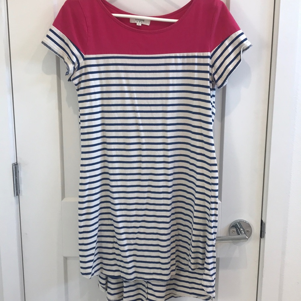 Pink and Blue Striped High Low Dress